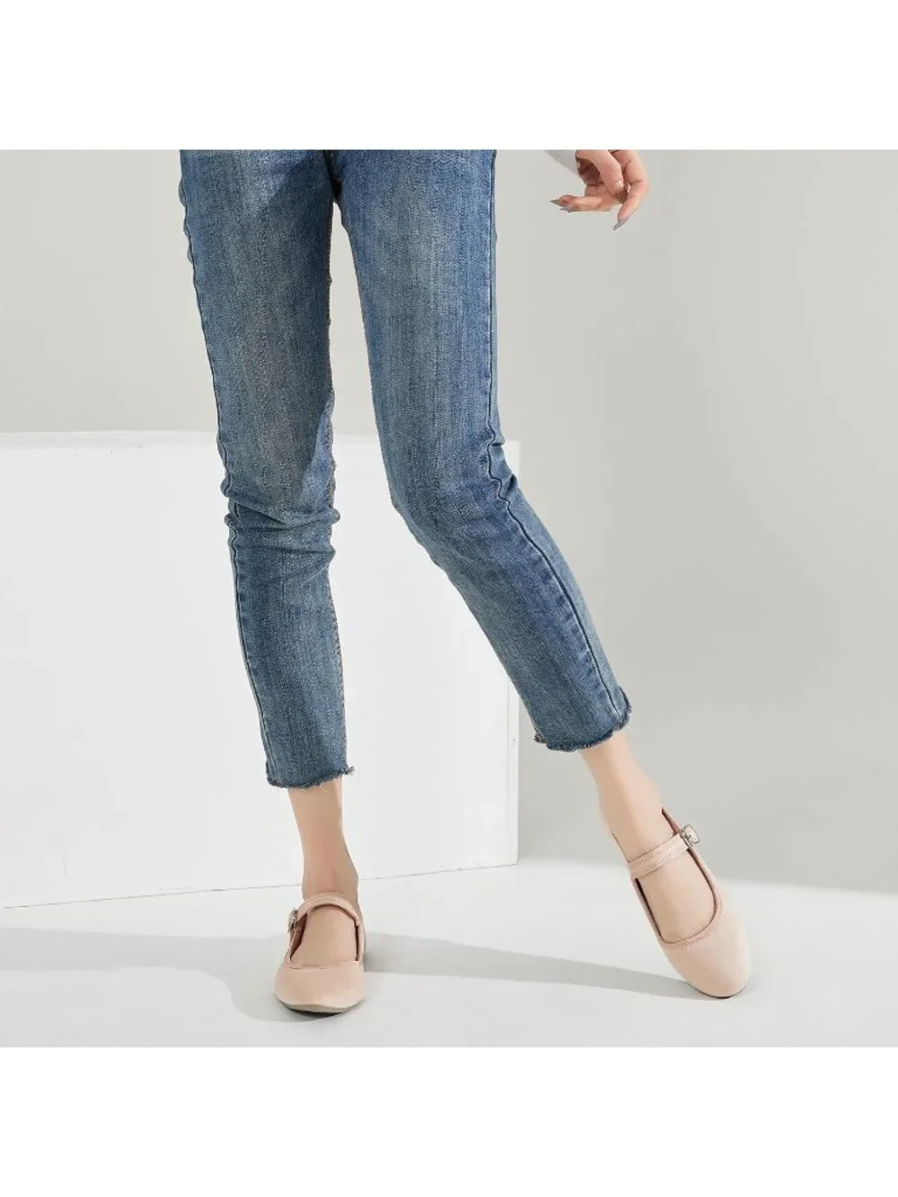 Women's Nude Mary Jane with Strap Faux Suede Black Flats Shoes Comfortable